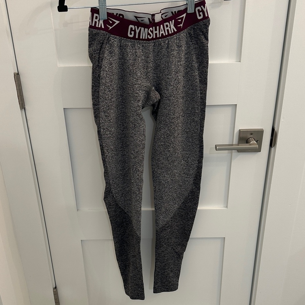 Gymshark Gray Leggings with Purple Waistband